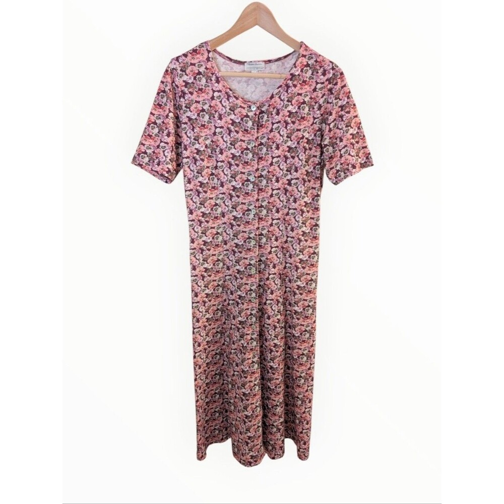 Peter Hahn Green Cotton Floral Maxi Dress Short Sleeve Cottagecore 12